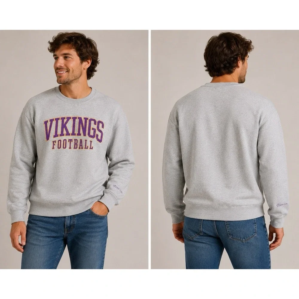 Jerzees Minnesota Vikings Crewneck Sweatshirt Size Large Gray Unisex